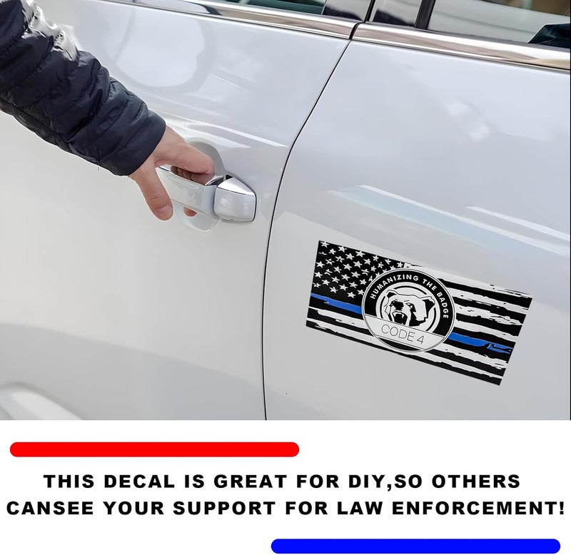 YTFRL 4 PCS Thin Line Sticker Code 4, American Flag Waterproof Vinyl Decal Police Support Bumper Stickers, Reflective Support Law Enforcement Decal for Car Truck Window Laptop - Image 5